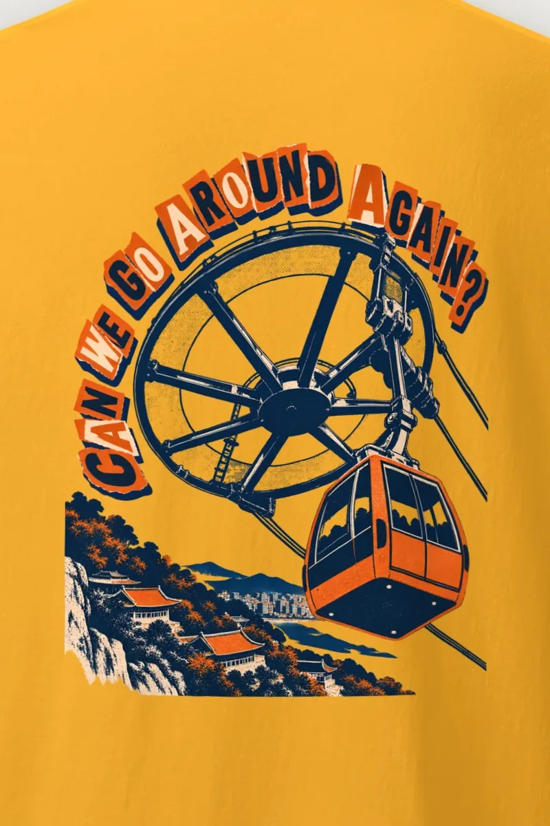 "Can We Go Around Again" Heavyweight Unisex Crewneck T-shirt - the graphic up close