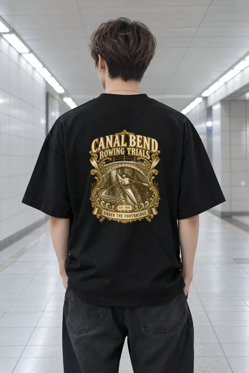 "Canal Bend Rowing Trials" Men's Oversized Heavyweight Crewneck T-Shirt