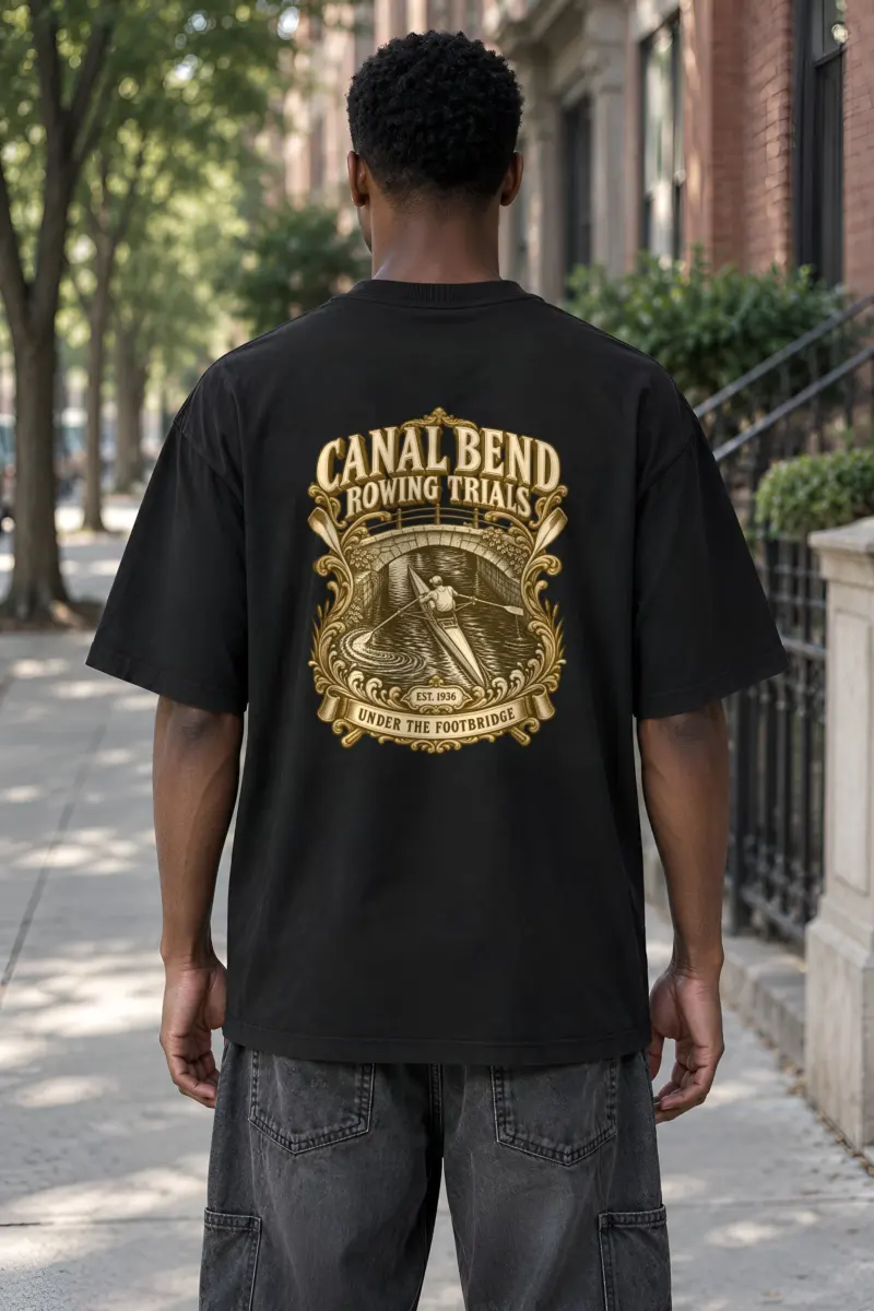 "Canal Bend Rowing Trials" Men's Oversized Heavyweight Crewneck T-Shirt