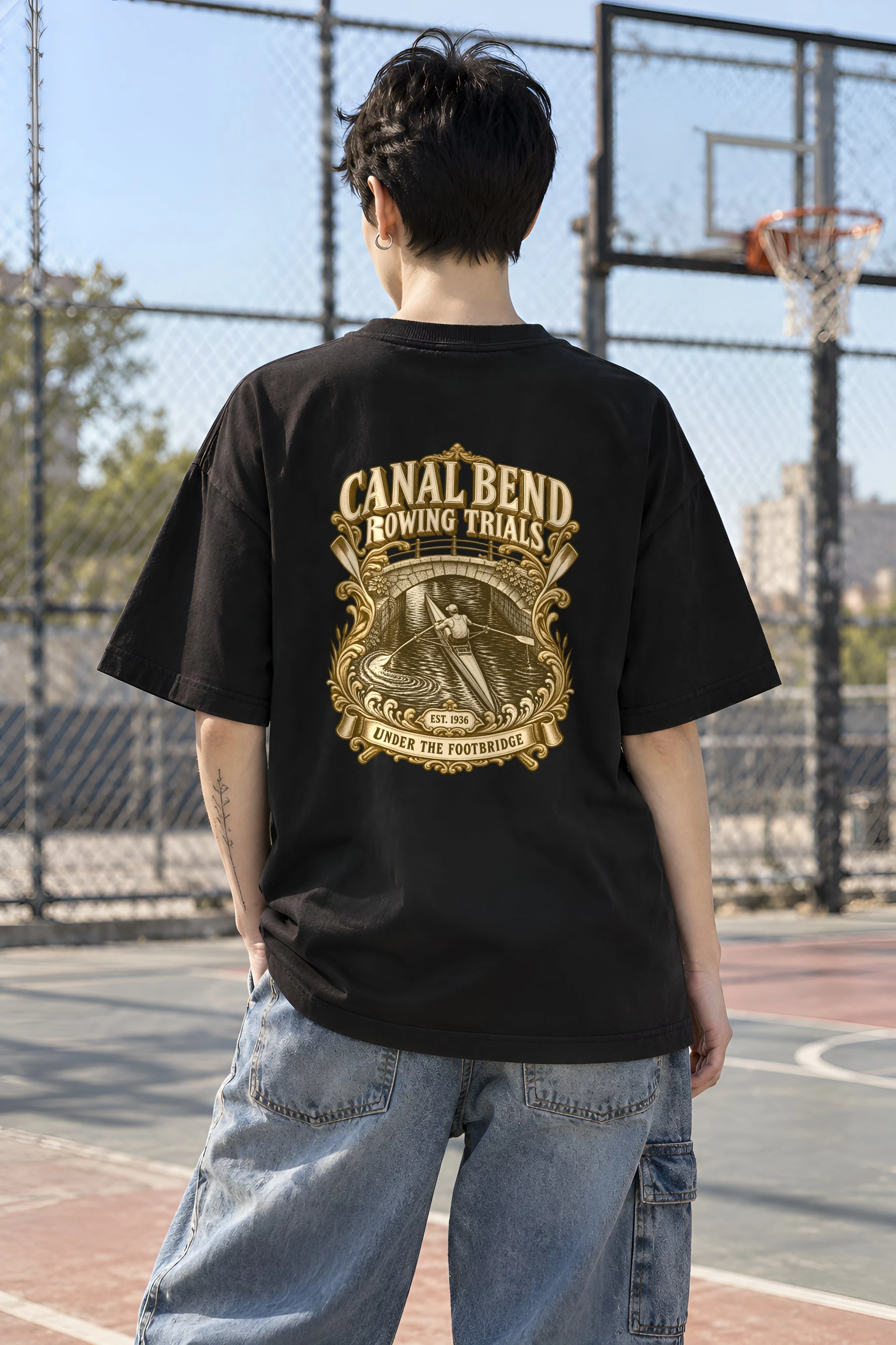 "Canal Bend Rowing Trials" Unisex Oversized Heavyweight Crewneck T-Shirt