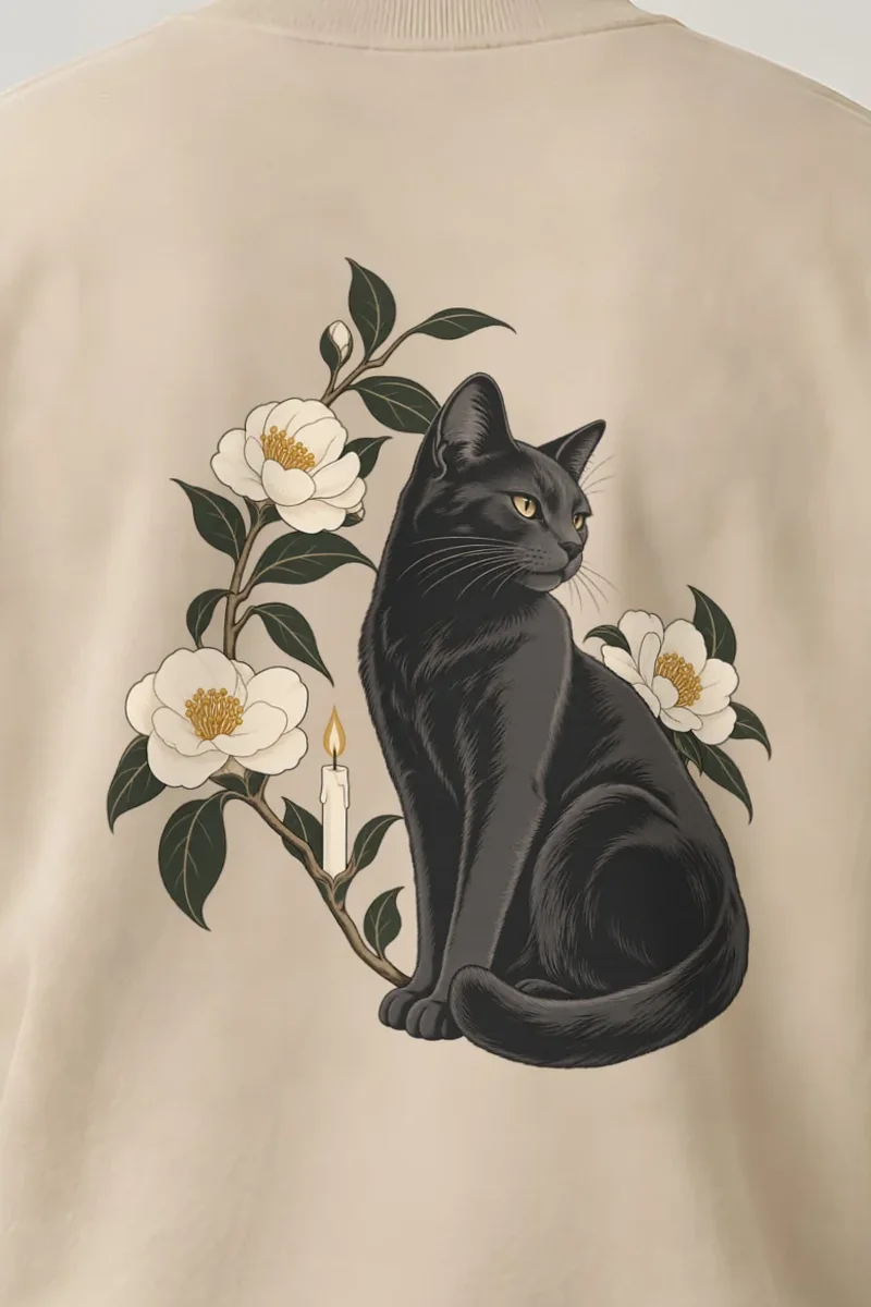 "Candlelit Garden Cat" 1 Crewneck Sweatshirt - the graphic up close