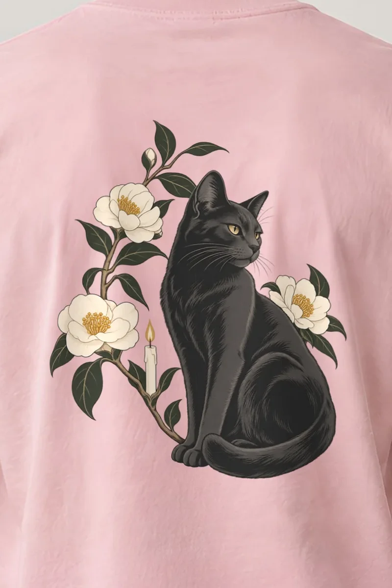 "Candlelit Garden Cat" Heavyweight Unisex Crewneck T-shirt