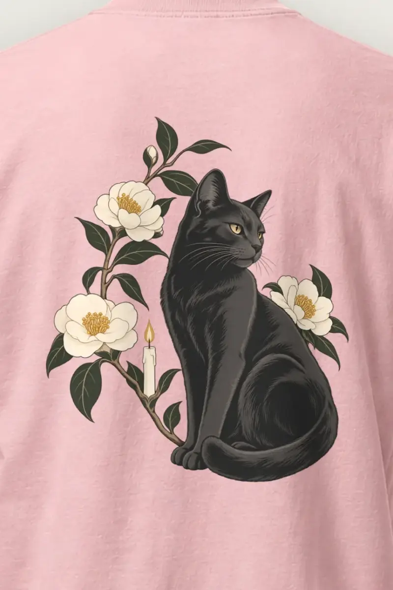 "Candlelit Garden Cat" Heavyweight Unisex Crewneck T-shirt