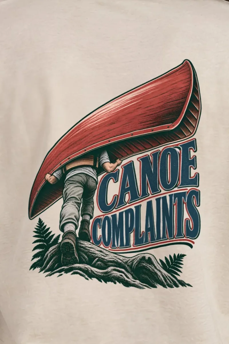 "Canoe Complaints" Heavyweight Unisex Crewneck T-shirt - the graphic up close