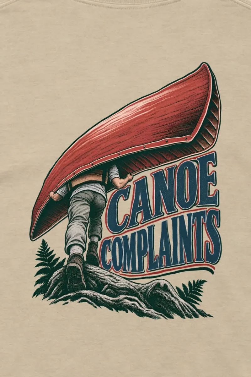 "Canoe Complaints" Unisex Longsleeve T-shirt - the graphic up close
