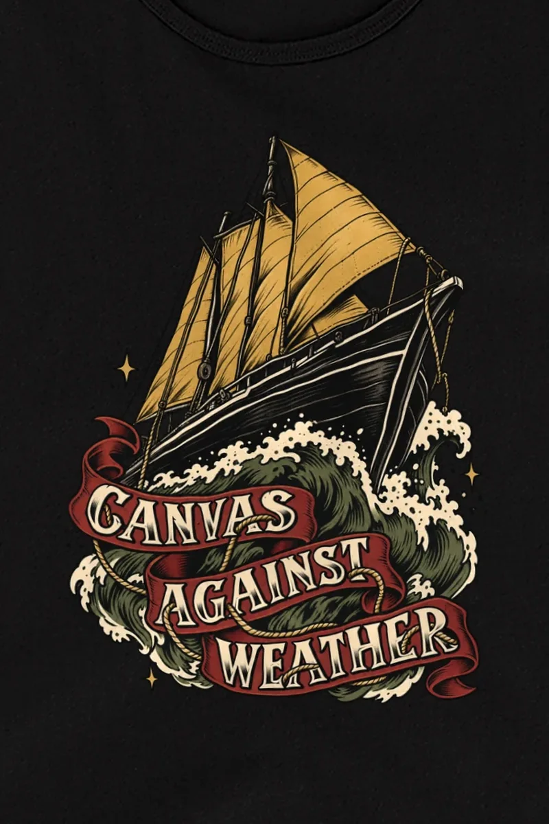 "Canvas Against Weather" Unisex Jersey Tank - the graphic up close