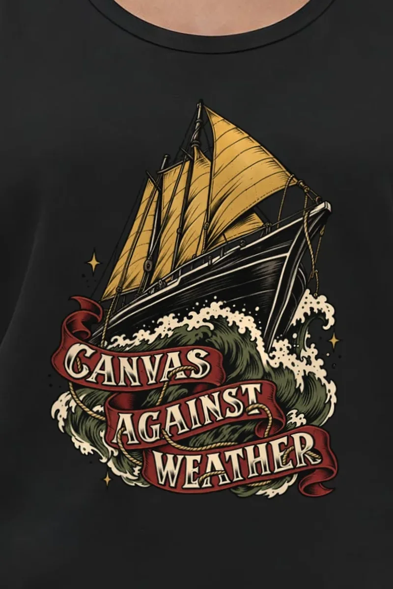 "Canvas Against Weather" Unisex Jersey Tank - the graphic up close