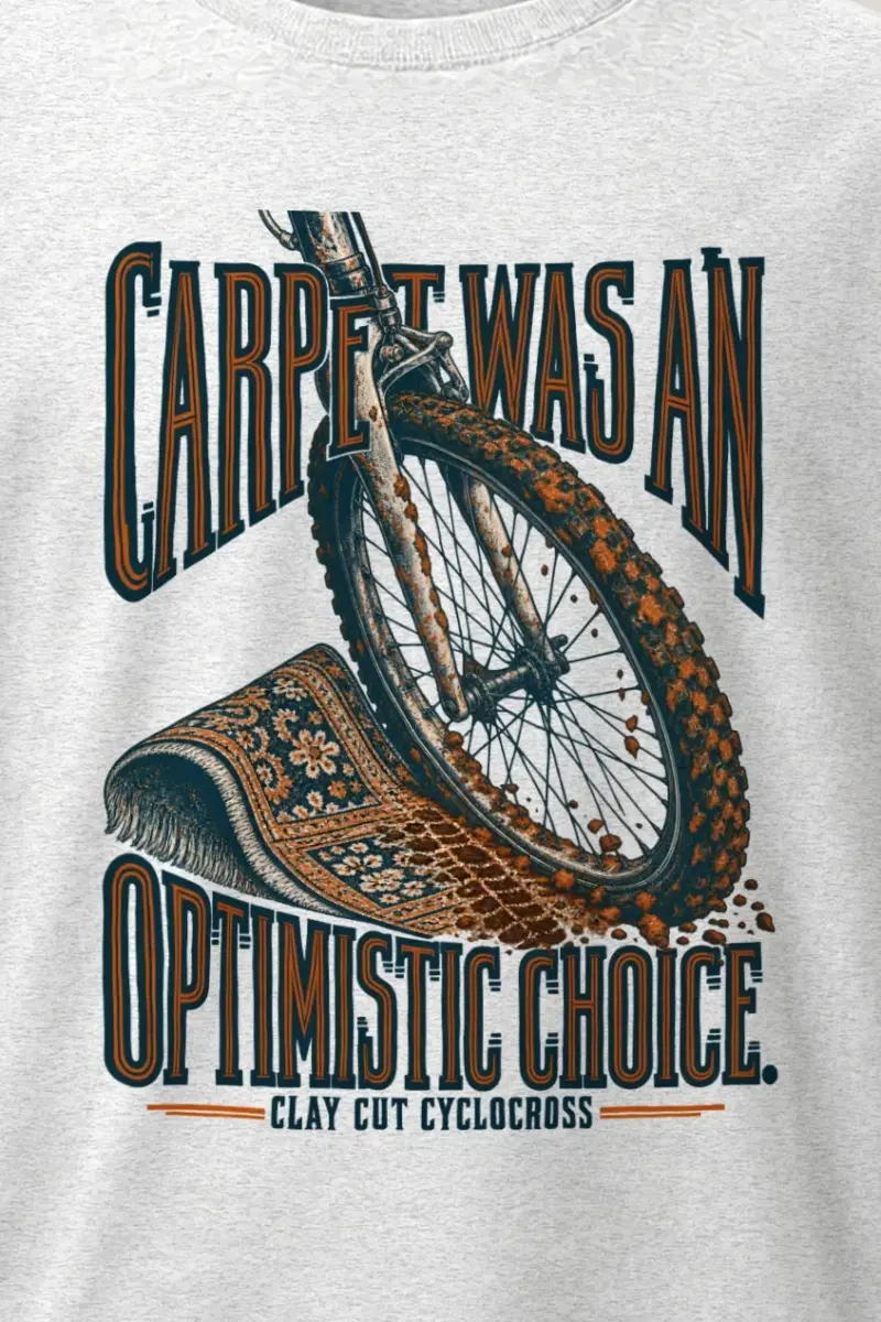 "Carpet Was an Optimistic Choice" Heavyweight Unisex Crewneck T-shirt - the graphic up close