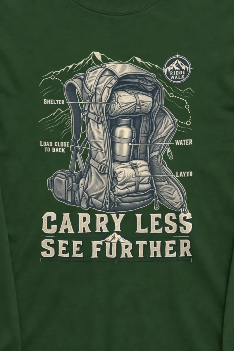 "Carry Less See Further" Unisex Longsleeve T-shirt - the graphic up close