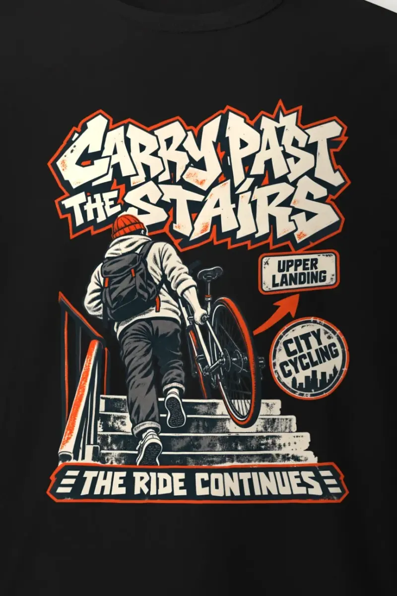 "Carry Past the Stairs" Heavyweight Unisex Crewneck T-shirt - the graphic up close