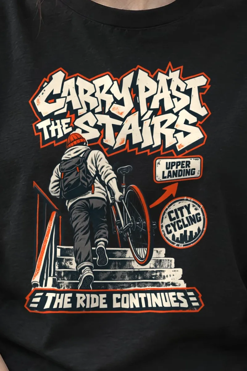"Carry Past the Stairs" Heavyweight Unisex Crewneck T-shirt - the graphic up close