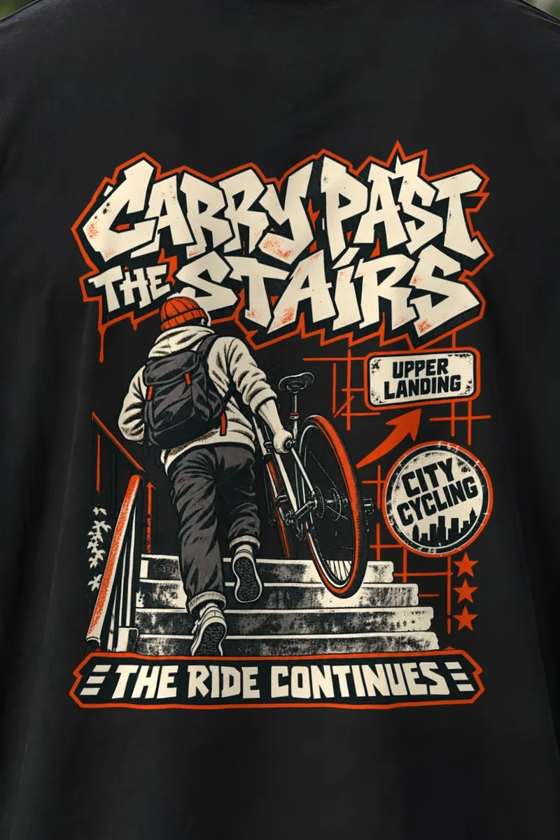 "Carry Past the Stairs" Men’s Oversized Heavyweight Crewneck T-Shirt - the graphic up close