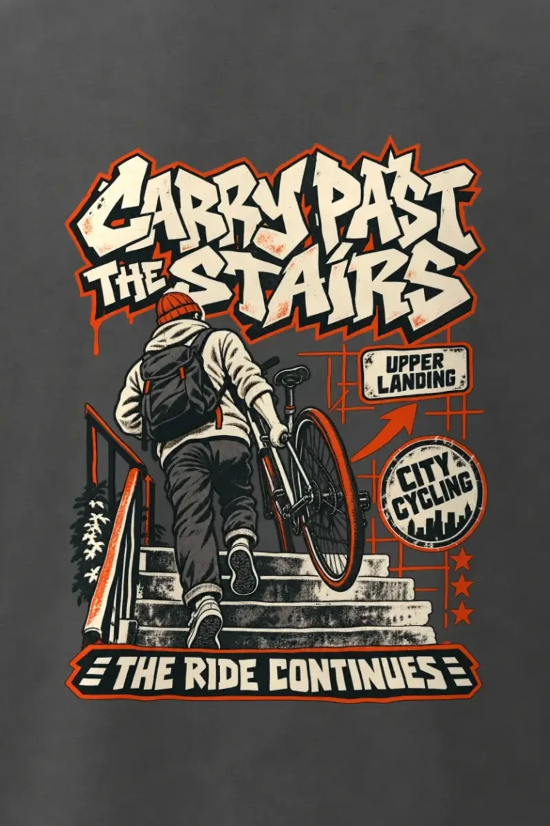 "Carry Past the Stairs" Men’s Oversized Heavyweight Crewneck T-Shirt - the graphic up close