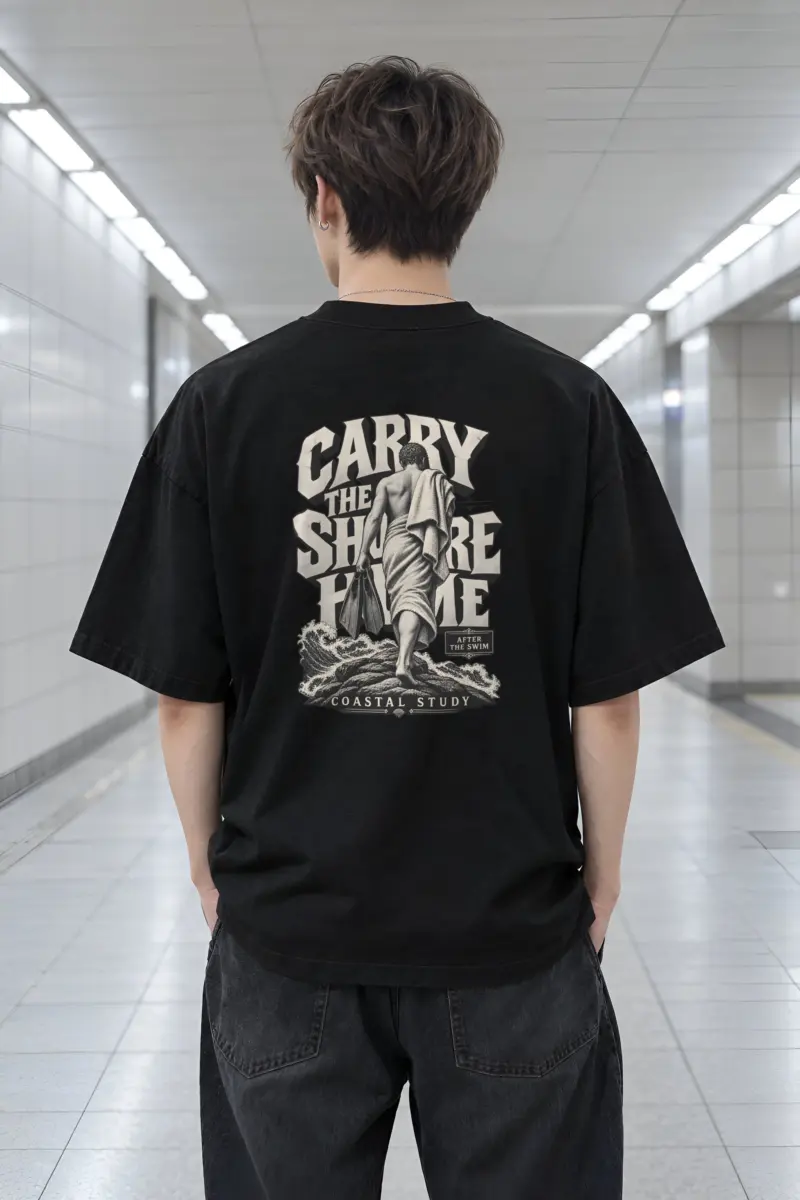 "Carry the Shore Home" Men's Oversized Heavyweight Crewneck T-Shirt