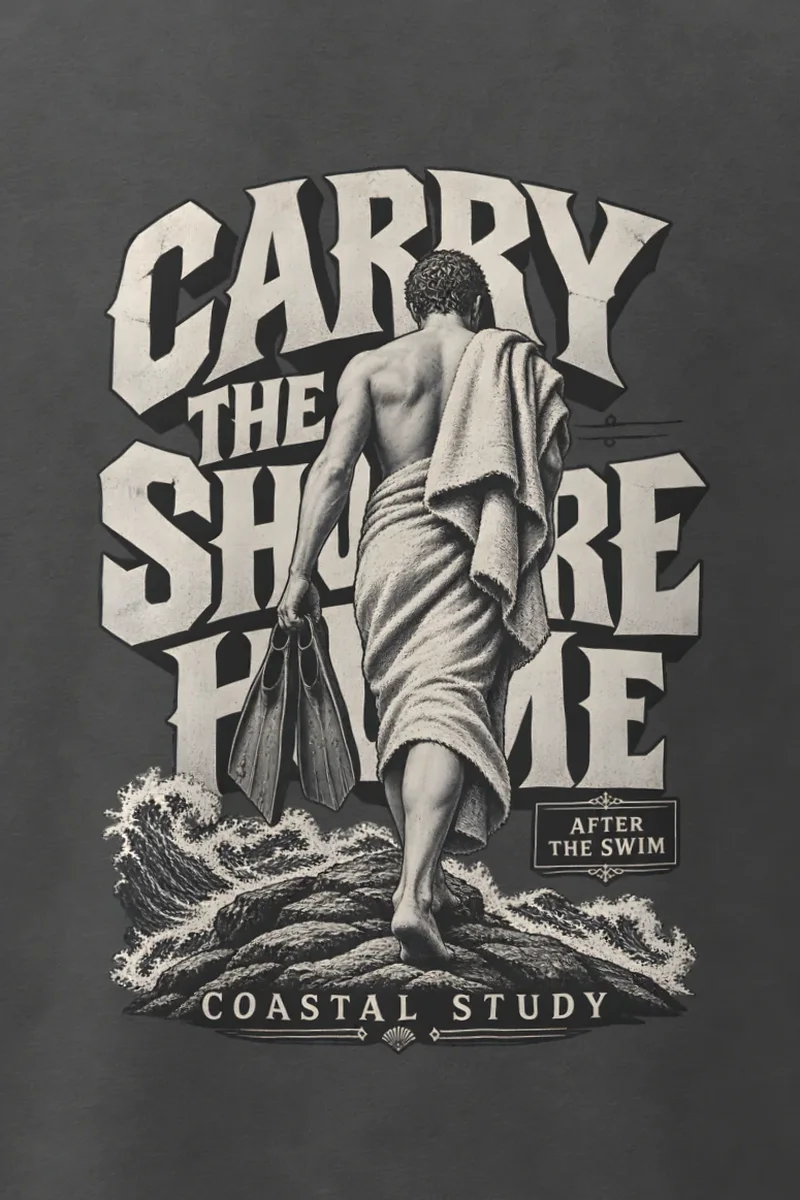 "Carry the Shore Home" Men’s Oversized Heavyweight Crewneck T-Shirt - the graphic up close