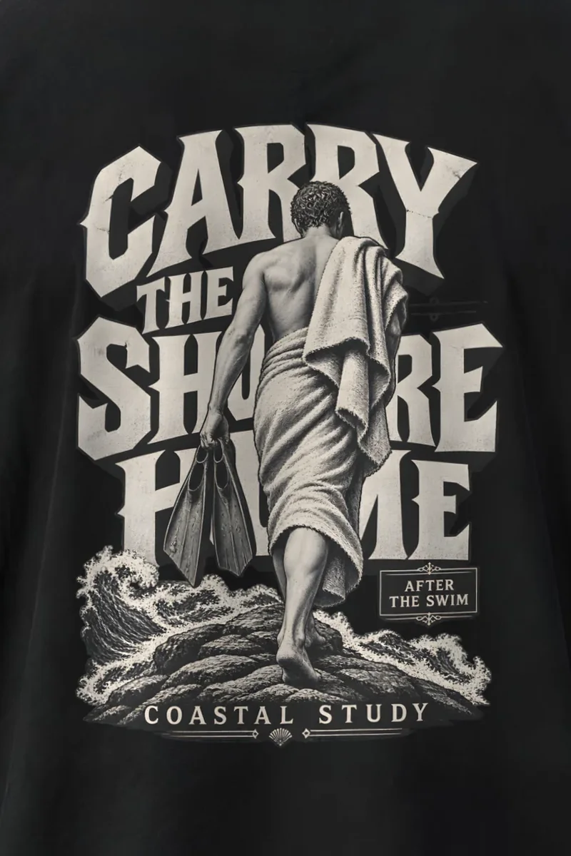 "Carry the Shore Home" Men’s Oversized Heavyweight Crewneck T-Shirt - the graphic up close