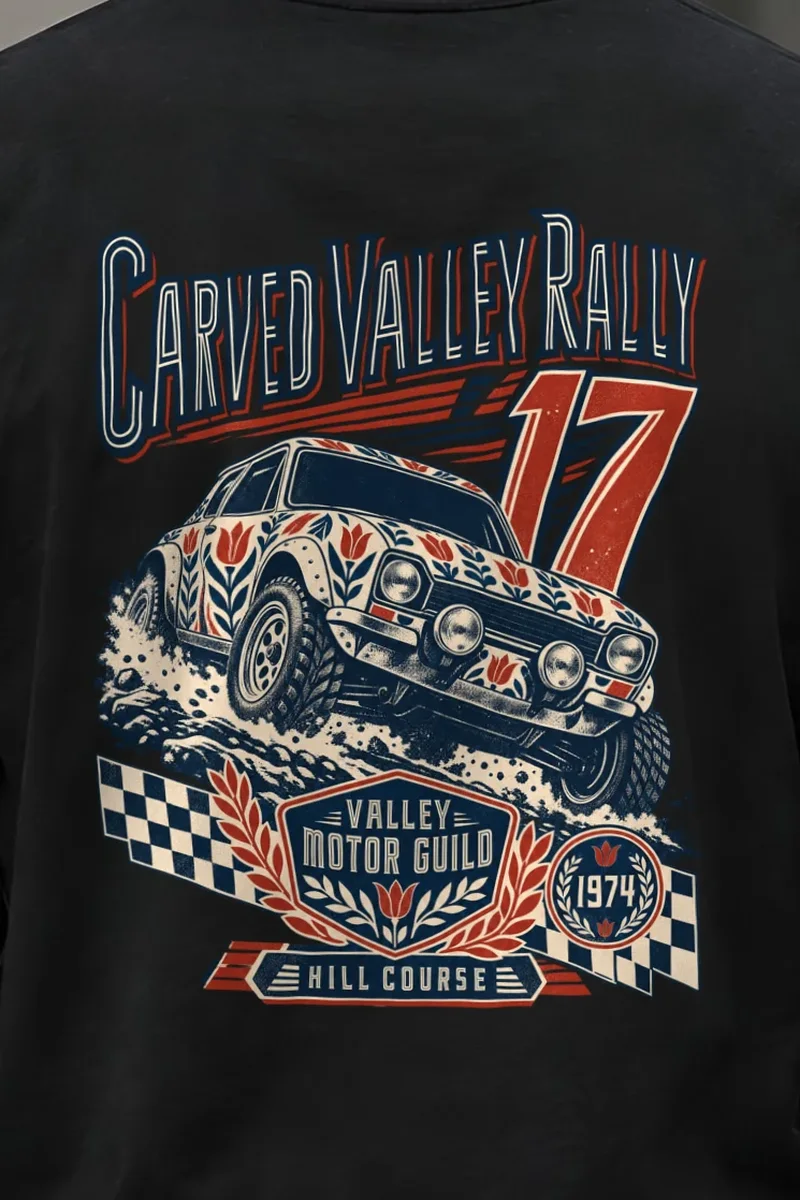 "Carved Valley Rally" Unisex Longsleeve T-shirt - the graphic up close