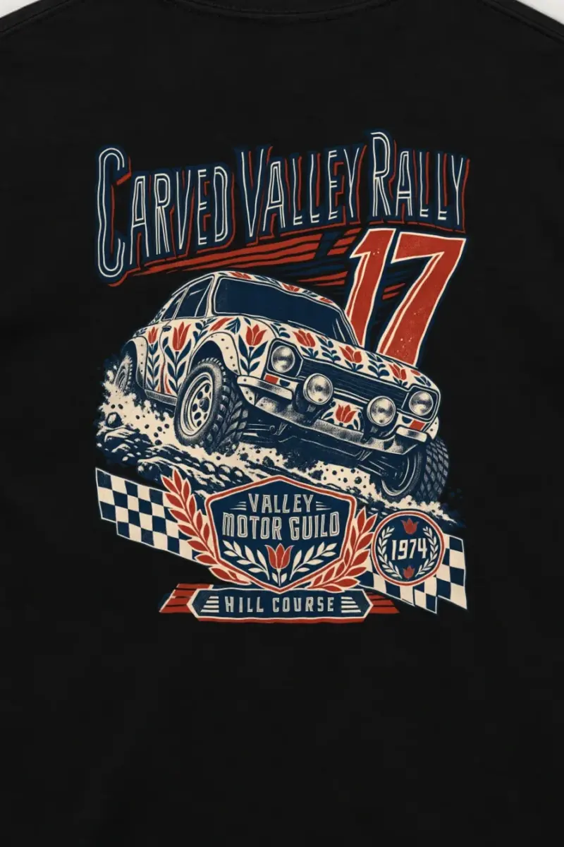 "Carved Valley Rally" Unisex Longsleeve T-shirt - the graphic up close