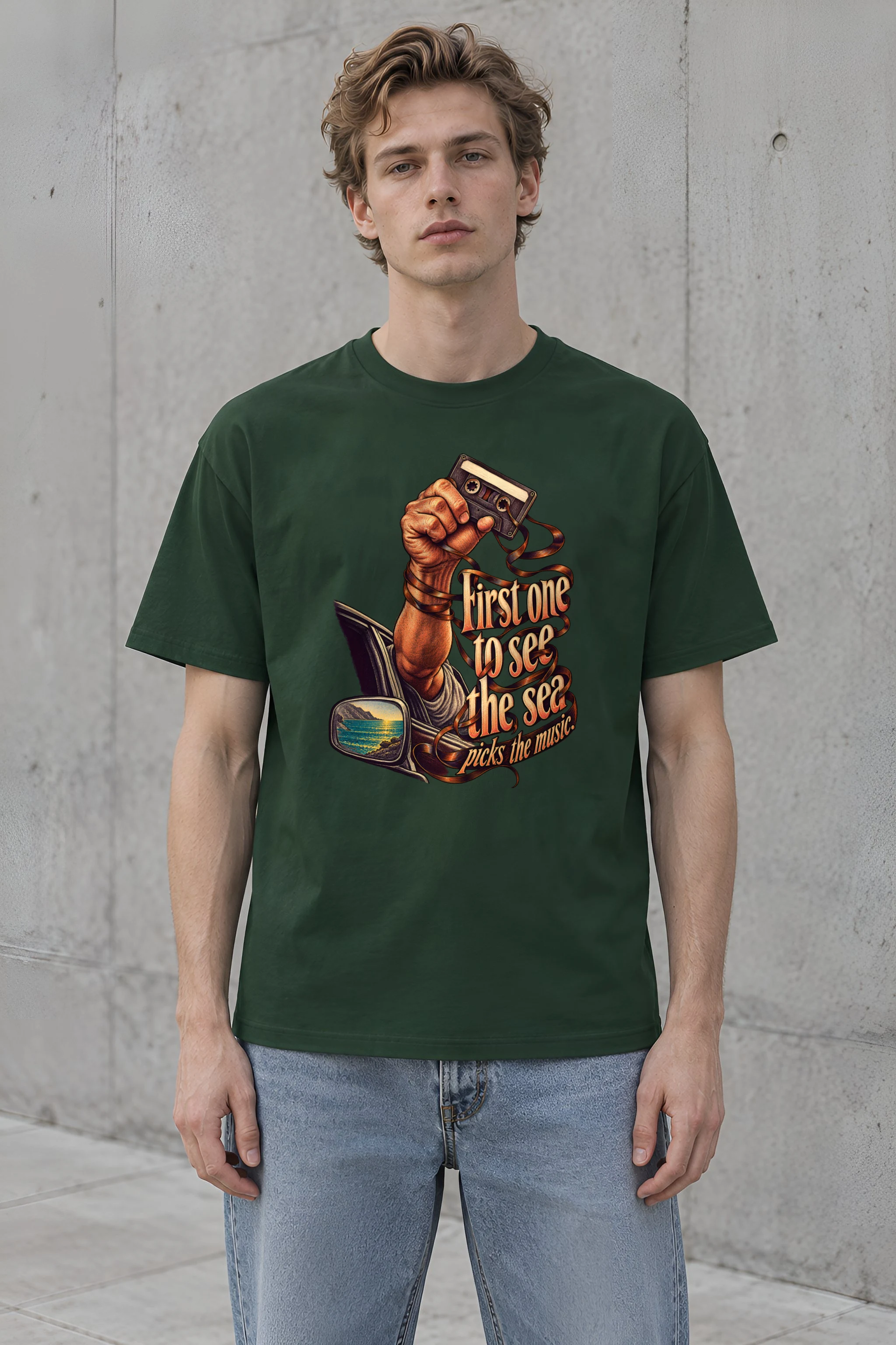"Cassette And Sea" Heavyweight Unisex Crewneck T-shirt