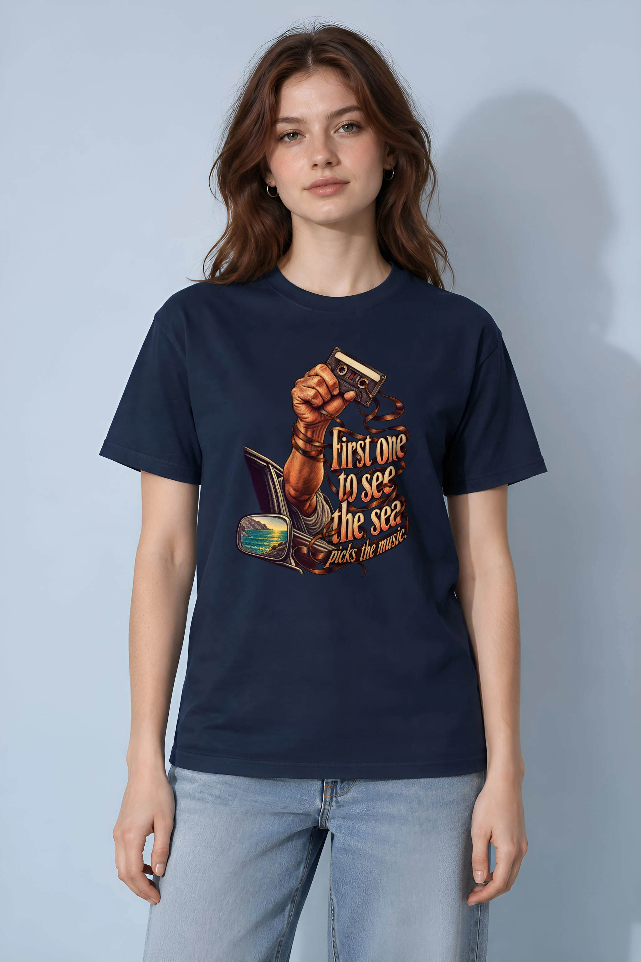 "Cassette And Sea" Heavyweight Unisex Crewneck T-shirt
