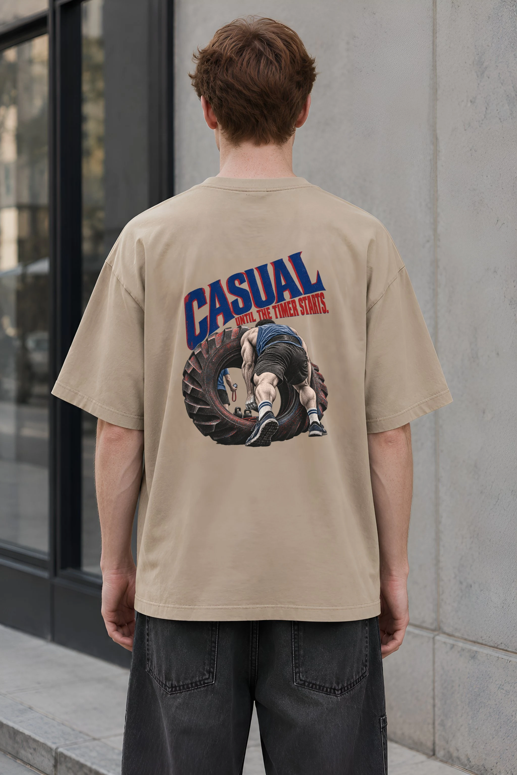 "Casual Until the Timer Starts" Men's Oversized Heavyweight Crewneck T-Shirt