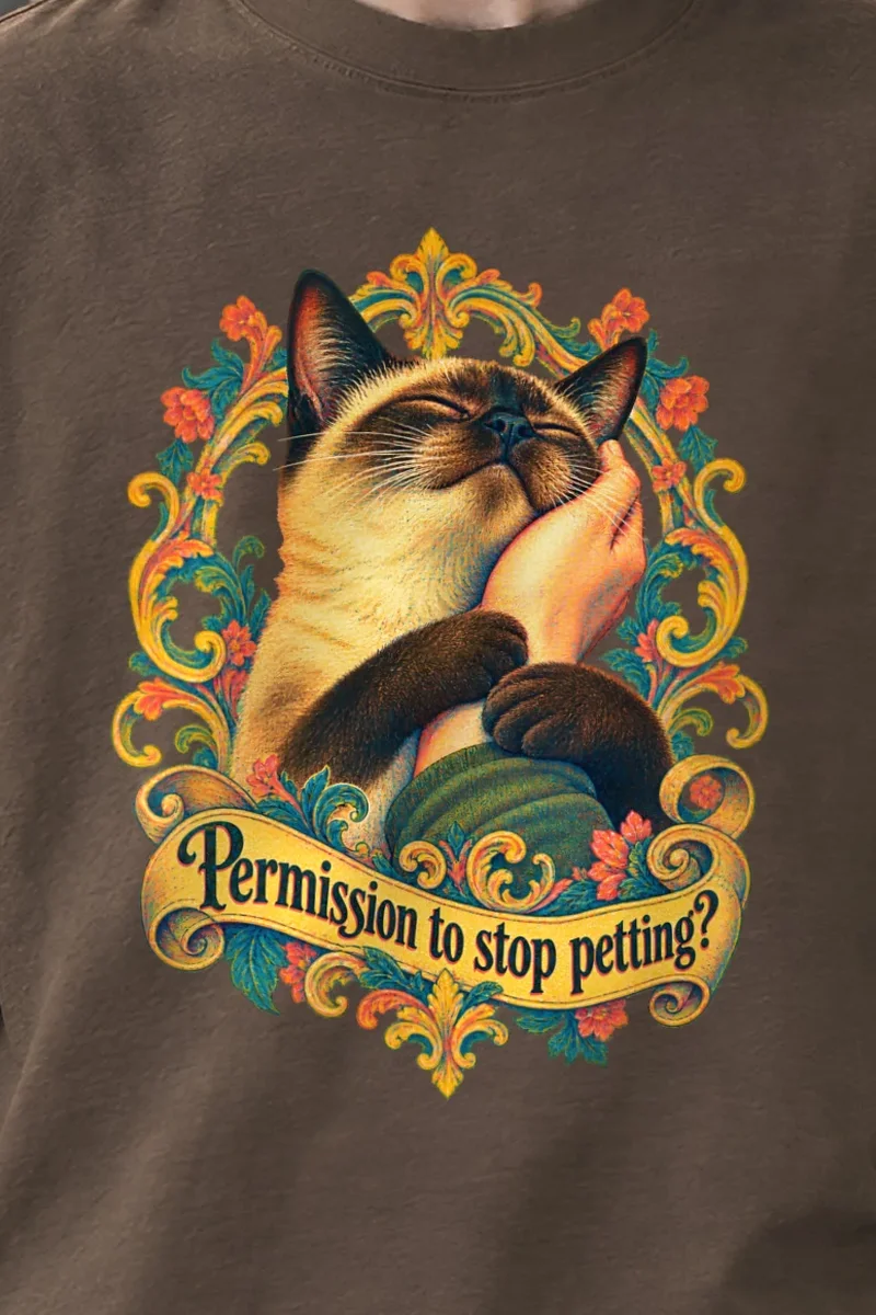 "Cat Clasping A Hand" Unisex Oversized Heavyweight Crewneck T-Shirt - the graphic up close