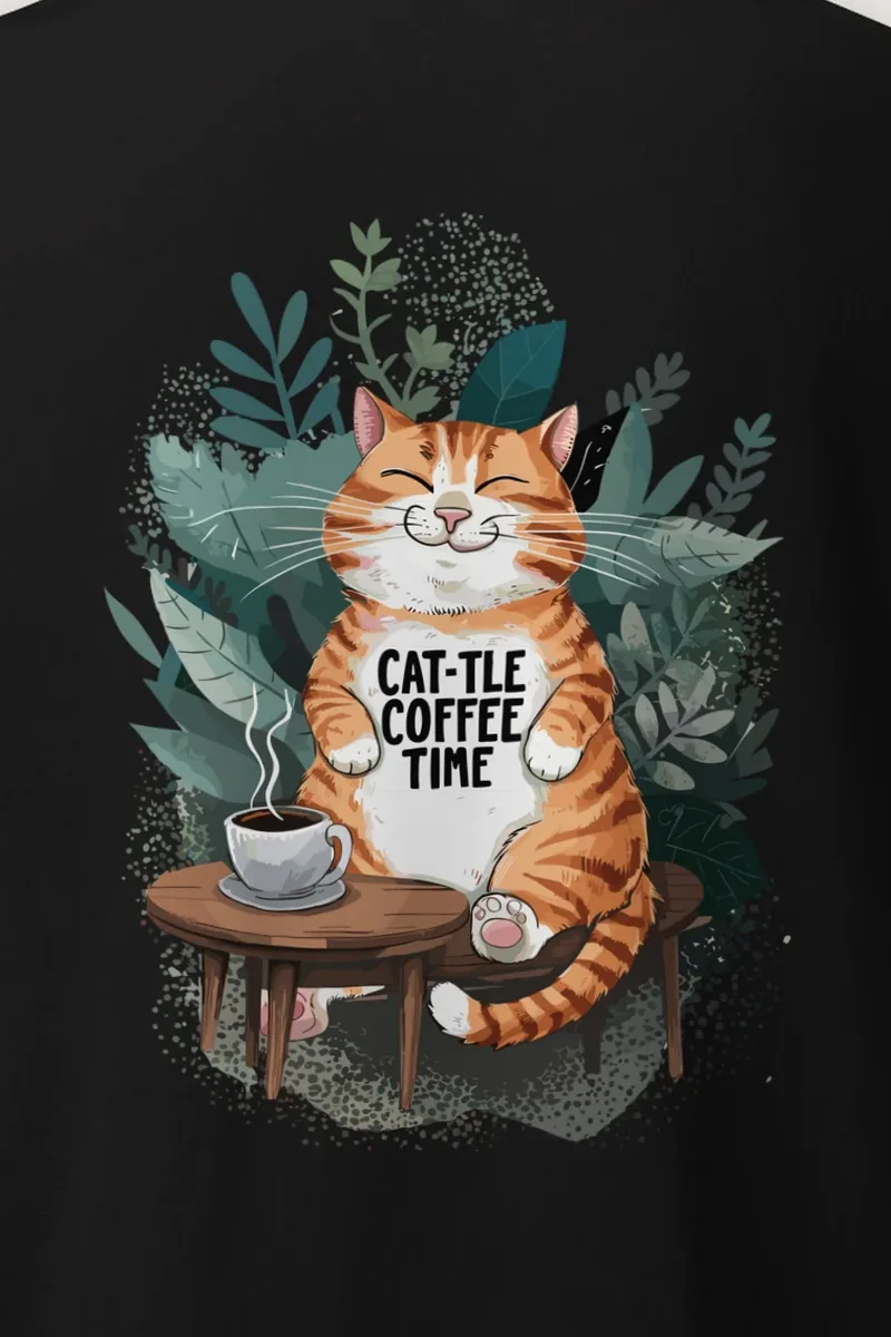 "Cat-tle Coffee Time" Heavyweight Unisex Crewneck T-shirt