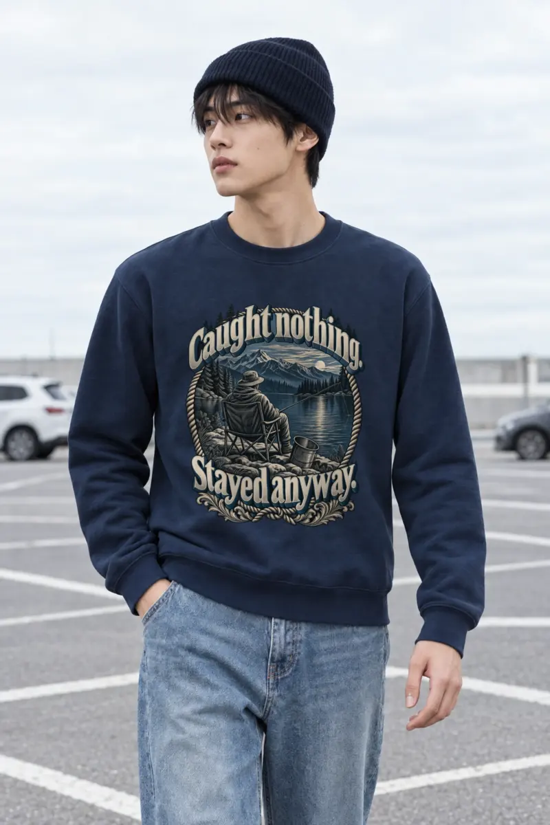 “Caught Nothing. Stayed Anyway.” Heavy Blend Unisex Crewneck Sweatshirt