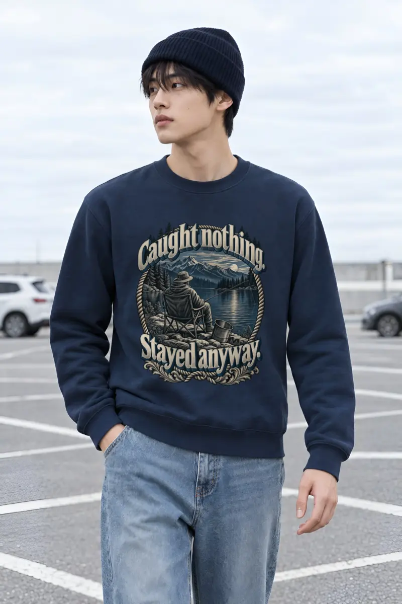 "Caught Nothing. Stayed Anyway." Heavy Blend Unisex Crewneck Sweatshirt
