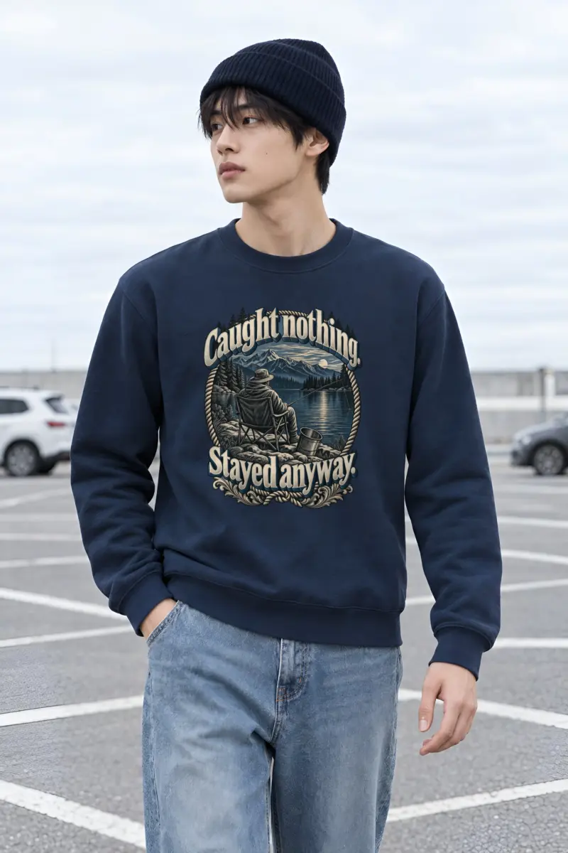 "Caught Nothing. Stayed Anyway." Heavy Blend Unisex Crewneck Sweatshirt