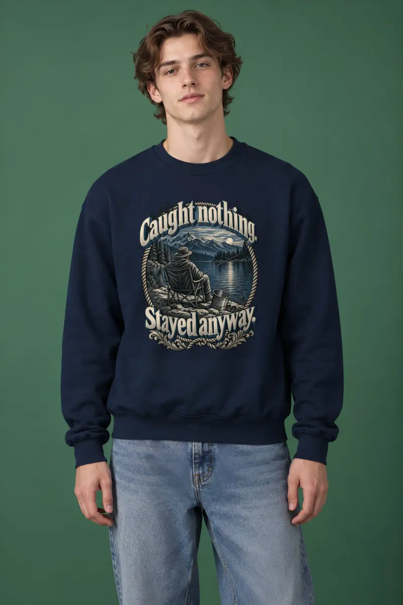 "Caught Nothing. Stayed Anyway." Heavy Blend Unisex Crewneck Sweatshirt