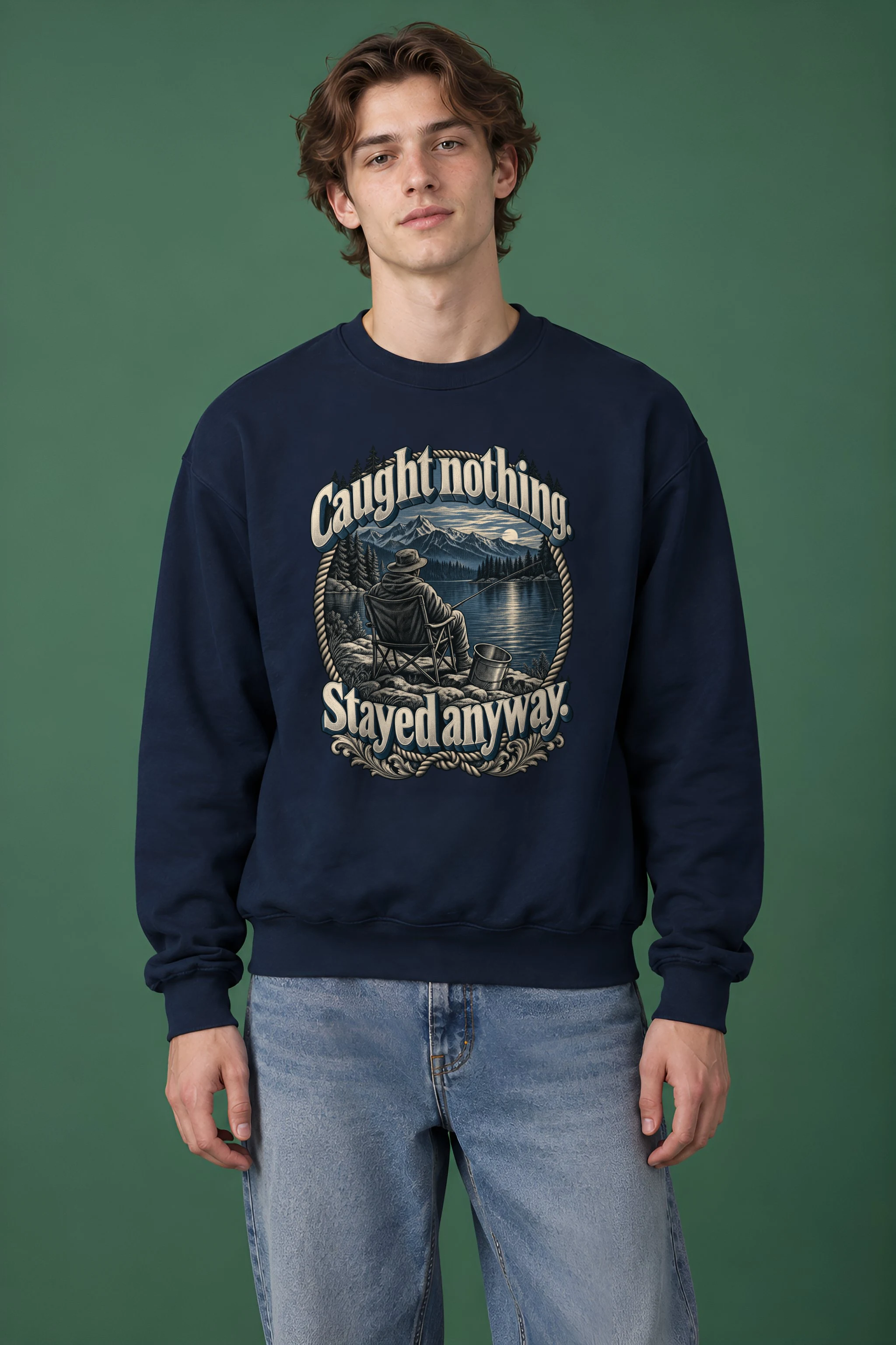 "Caught Nothing. Stayed Anyway." Heavy Blend Unisex Crewneck Sweatshirt
