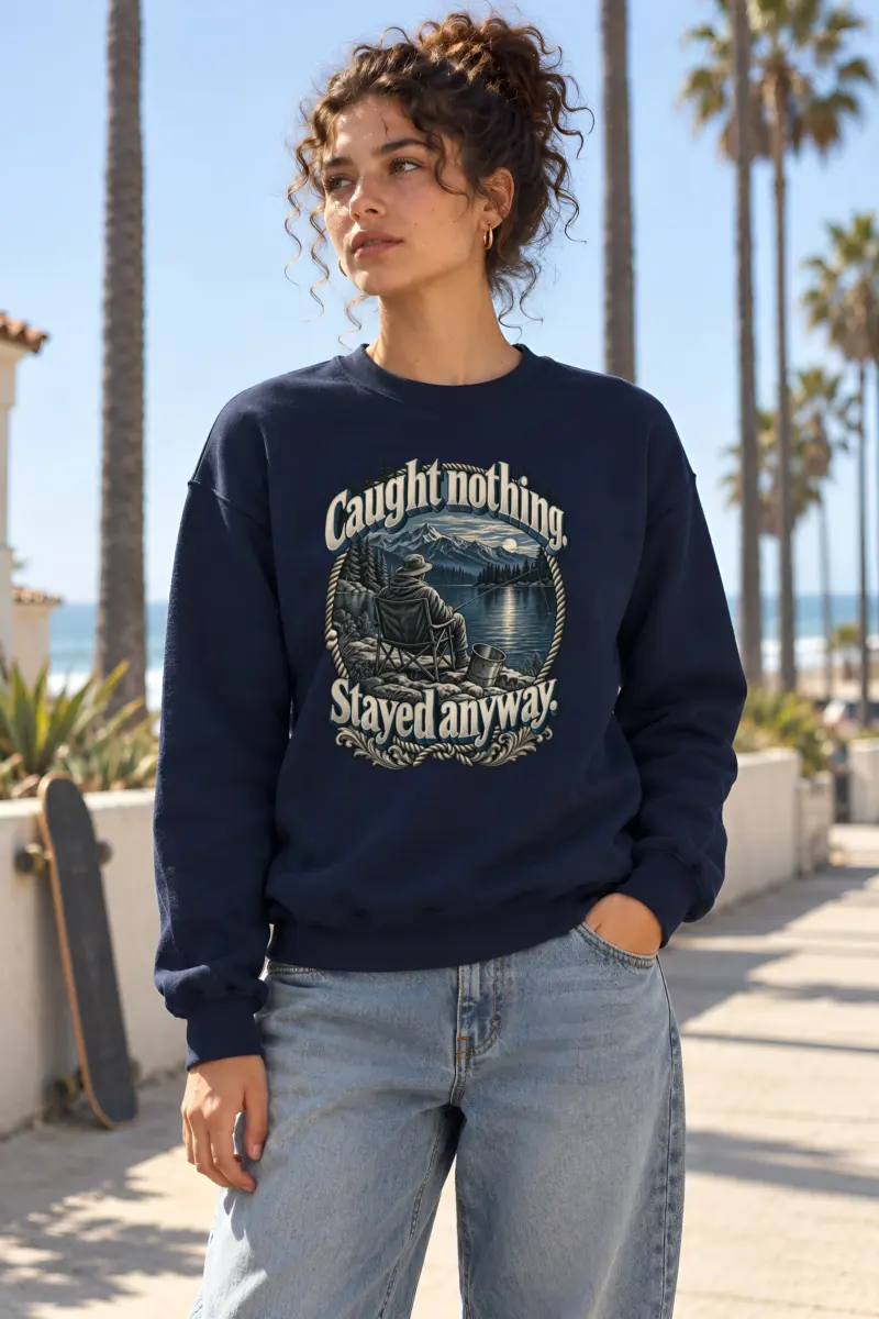 "Caught Nothing. Stayed Anyway." Heavy Blend Unisex Crewneck Sweatshirt