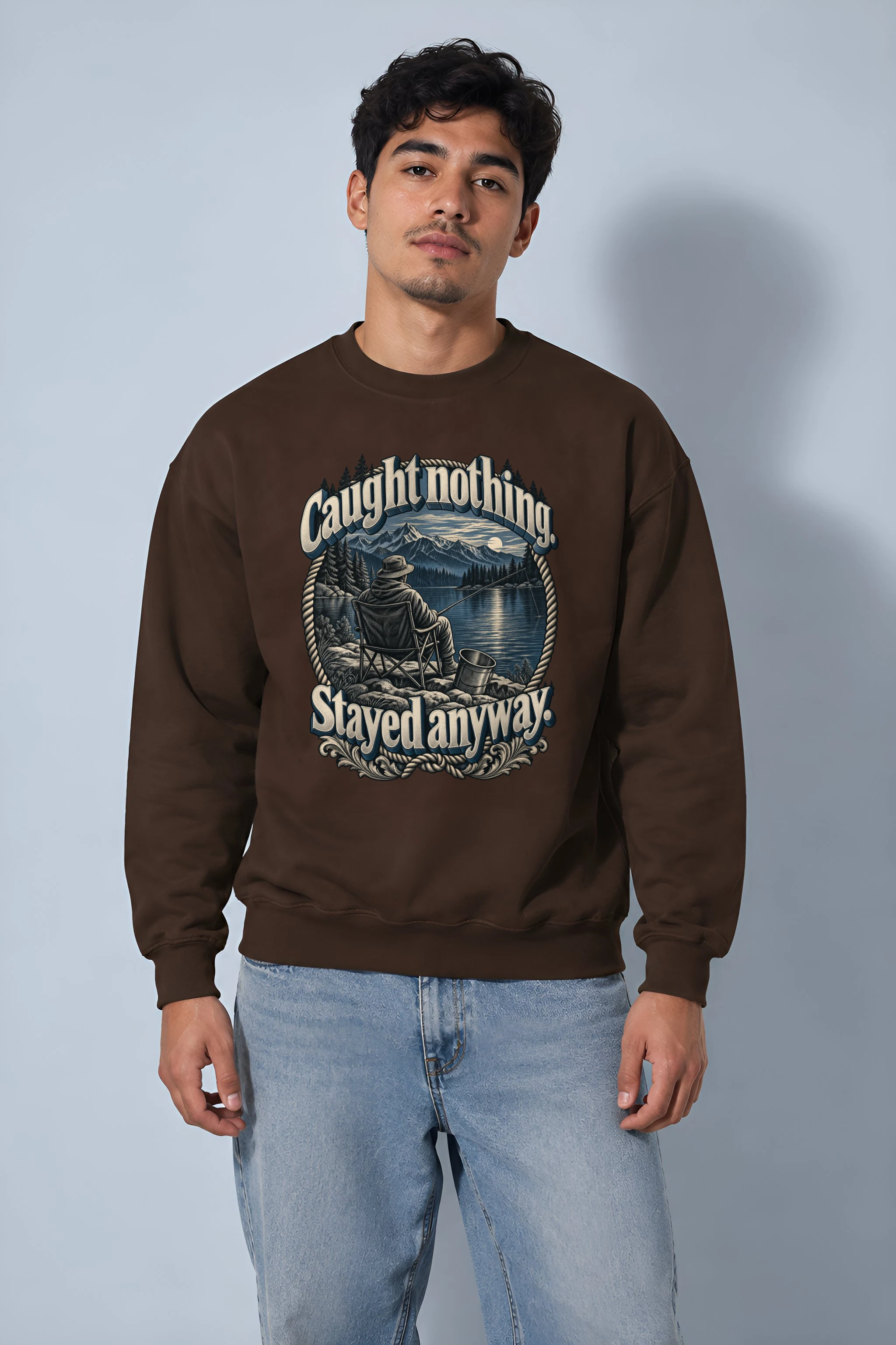 "Caught Nothing. Stayed Anyway." Heavy Blend Unisex Crewneck Sweatshirt