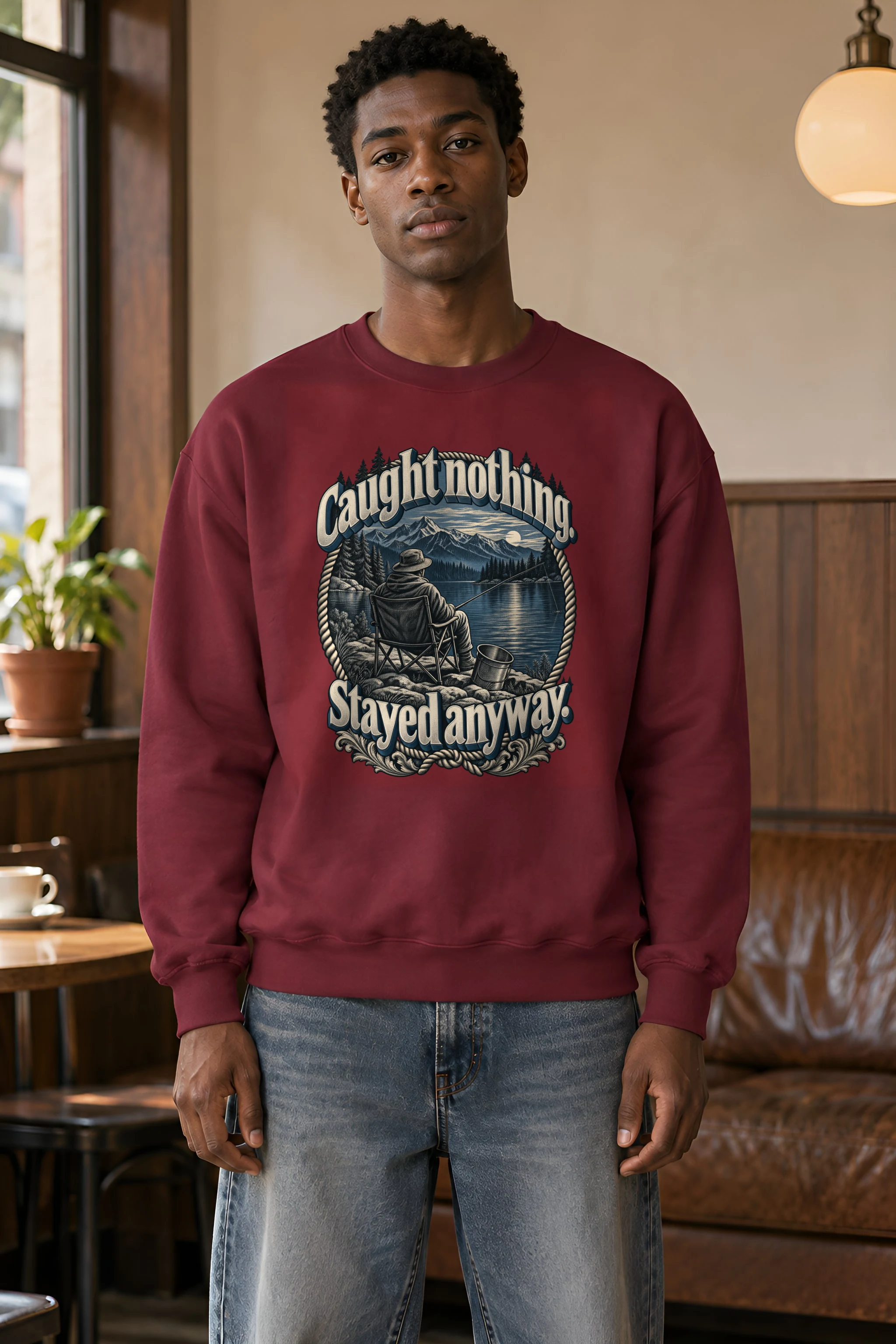 "Caught Nothing. Stayed Anyway." Heavy Blend Unisex Crewneck Sweatshirt
