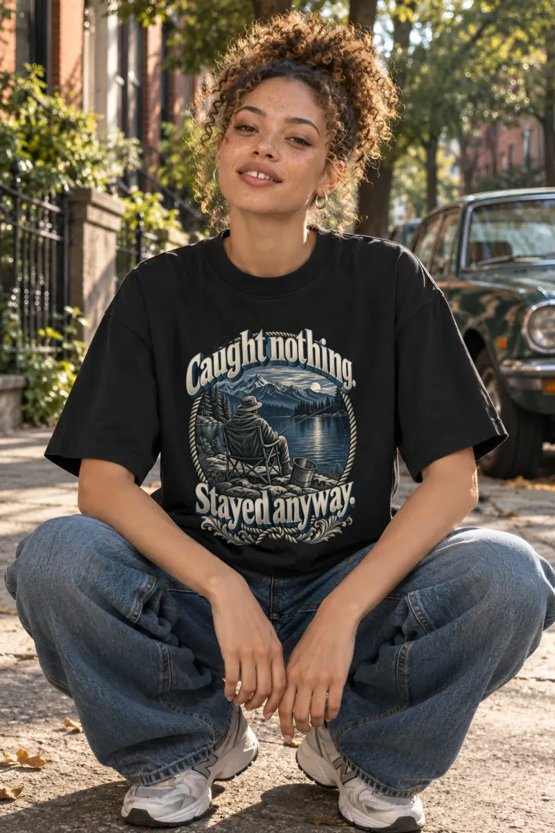 "Caught Nothing Stayed Anyway" Unisex Oversized Heavyweight Crewneck T-Shirt
