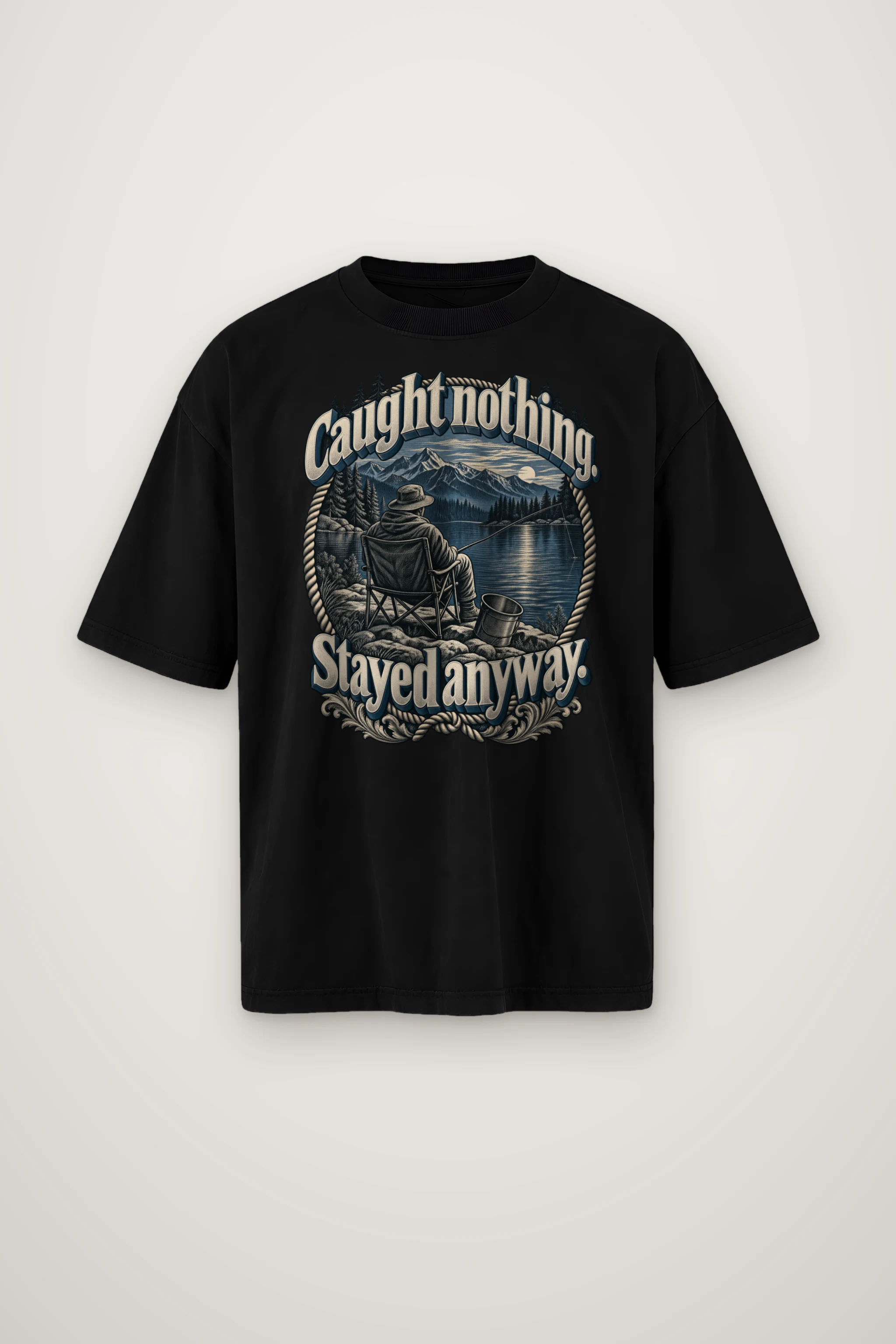 "Caught Nothing Stayed Anyway" Men's Oversized Heavyweight Crewneck T-Shirt