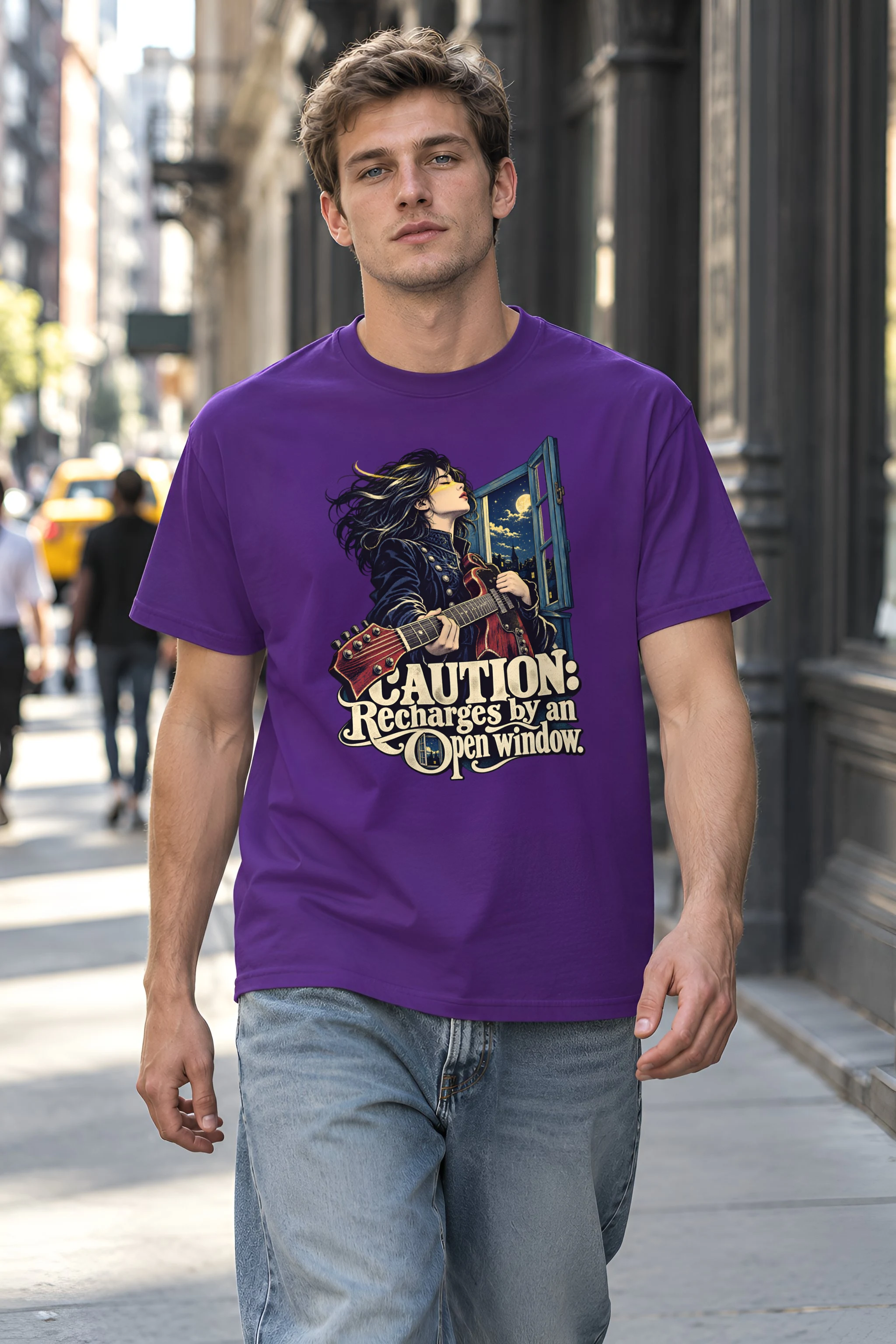 "Caution Recharges by an Open Window" Heavyweight Unisex Crewneck T-shirt