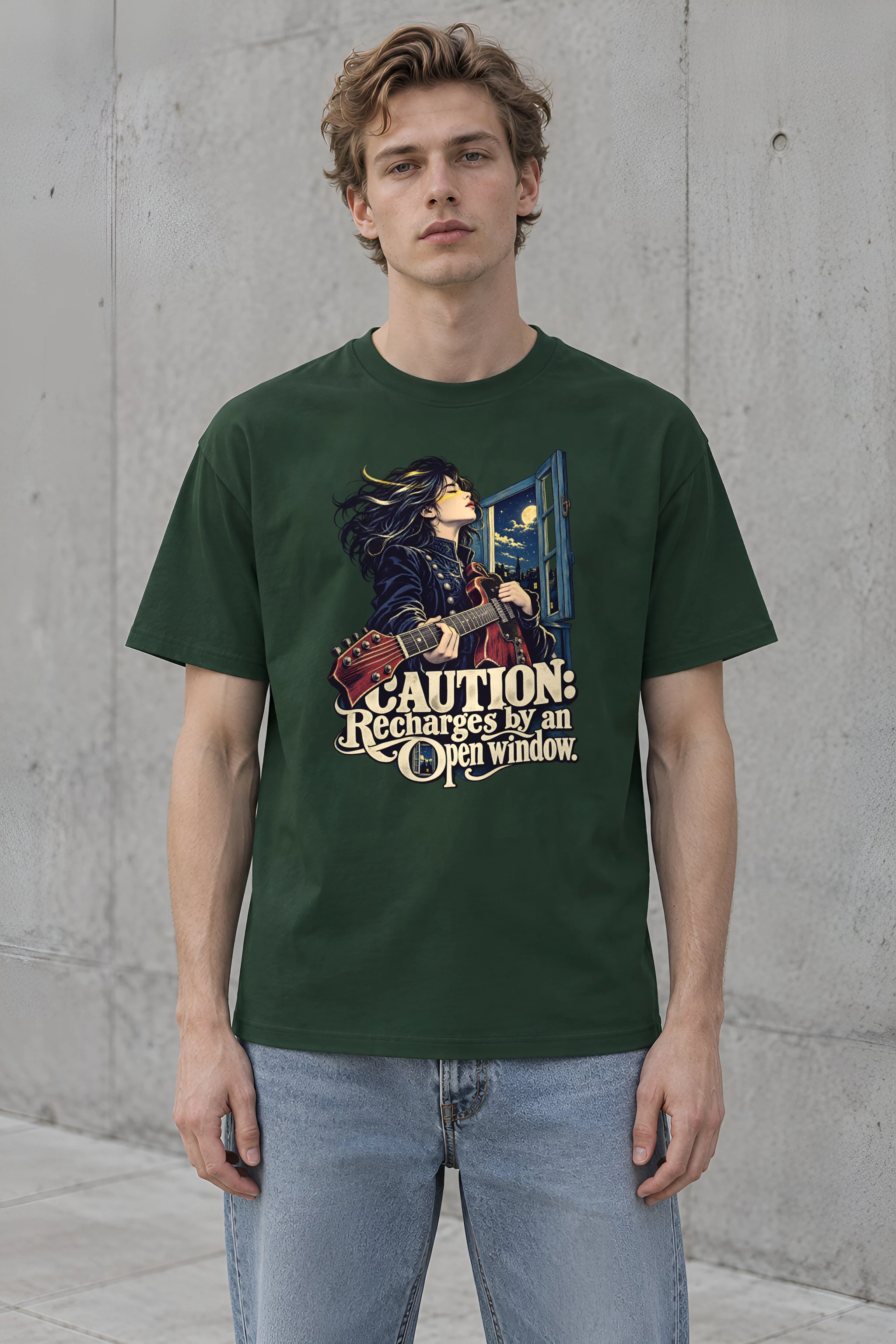 "Caution Recharges by an Open Window" Heavyweight Unisex Crewneck T-shirt