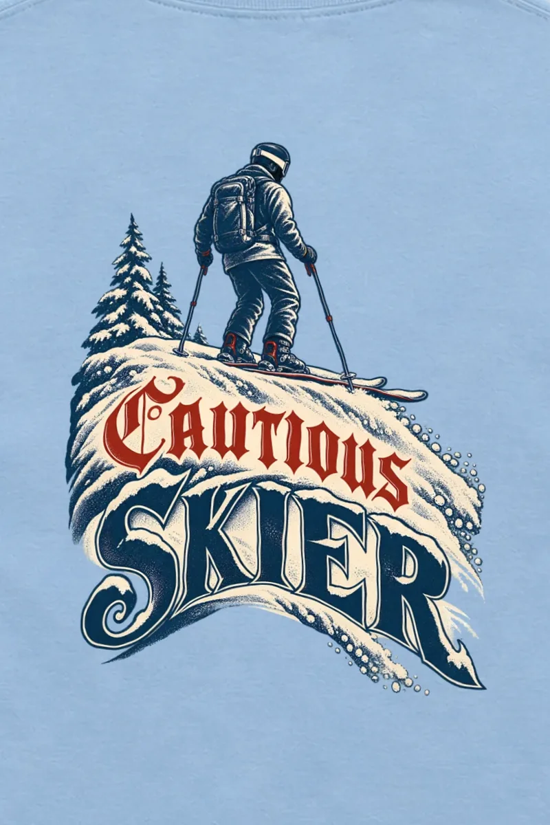 "Cautious Skier" Unisex Longsleeve T-shirt - the graphic up close