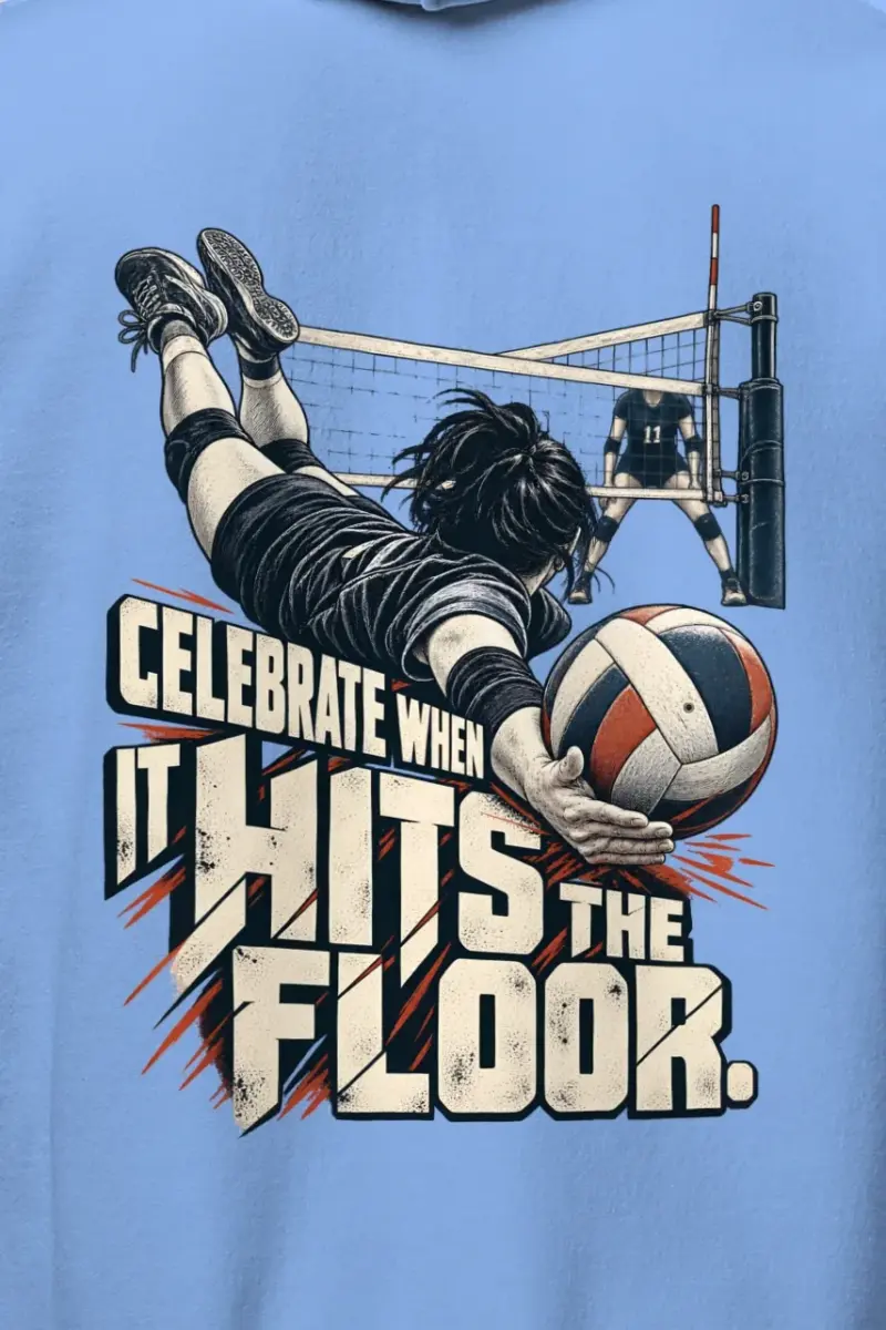 "Celebrate When It Hits The Floor" Heavy Blend Unisex Pullover Hoodie - the graphic up close