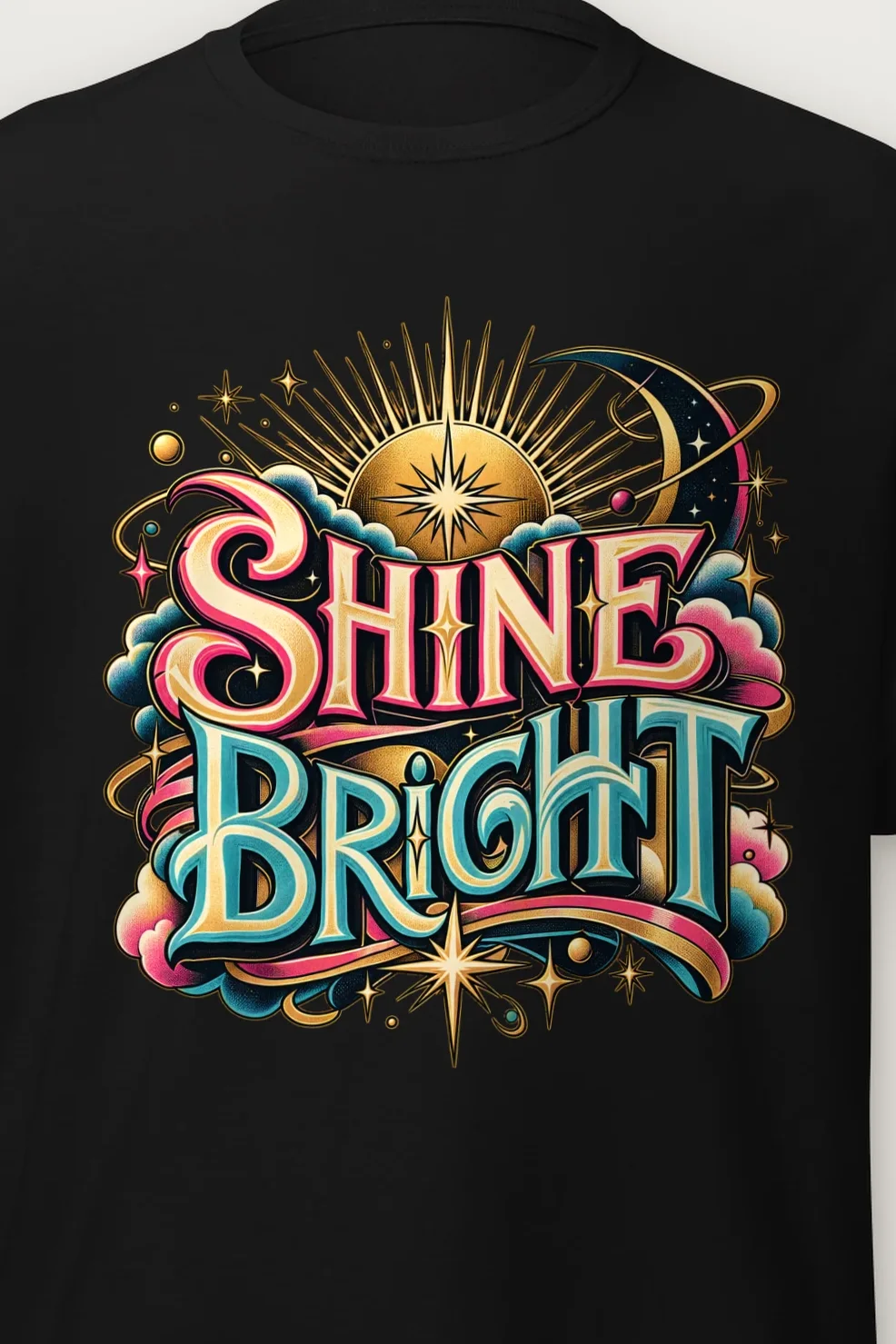"Sunburst Compass Shine" Heavyweight Unisex Crewneck T-shirt - the graphic up close