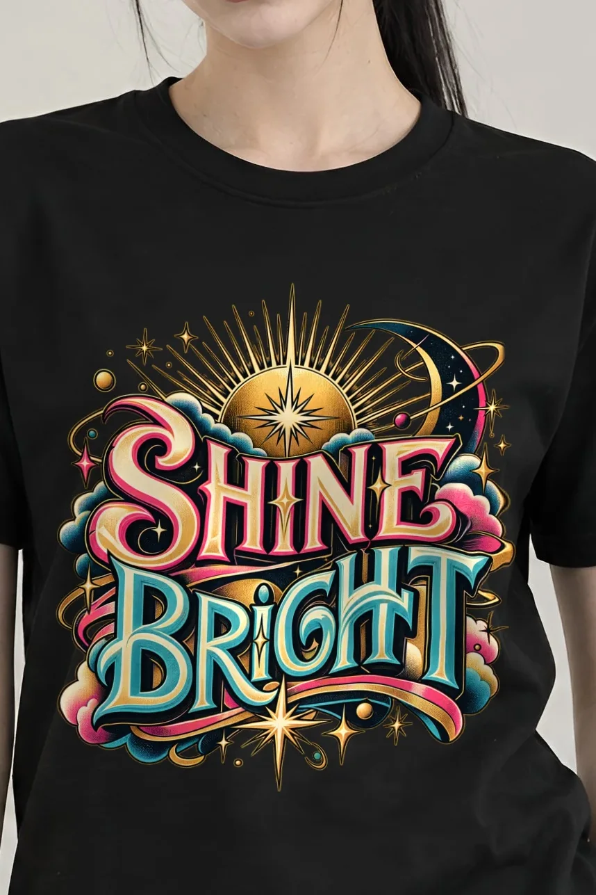 "Sunburst Compass Shine" Heavyweight Unisex Crewneck T-shirt - the graphic up close