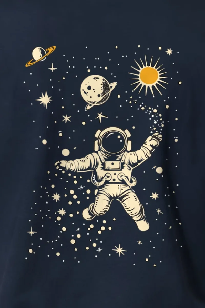 "Celestial Drifter" Heavyweight Unisex Crewneck T-shirt - the graphic up close