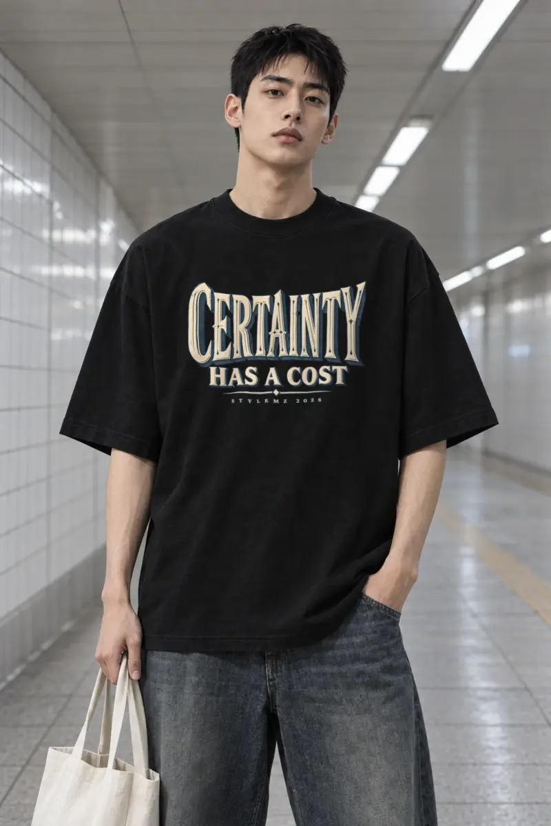 "Certainty Has a Cost" Men's Oversized Heavyweight Crewneck T-Shirt
