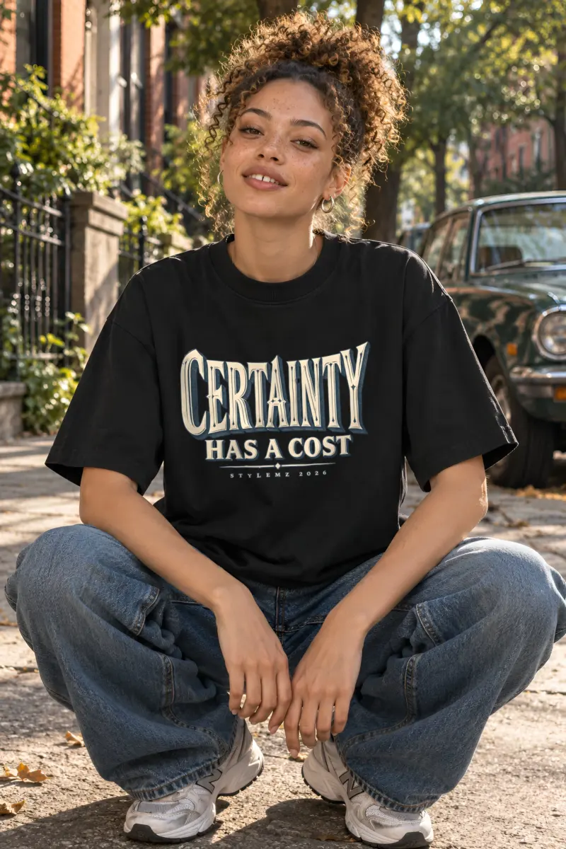 "Certainty Has a Cost" Unisex Oversized Heavyweight Crewneck T-Shirt