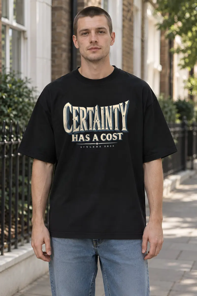 "Certainty Has a Cost" Unisex Oversized Heavyweight Crewneck T-Shirt