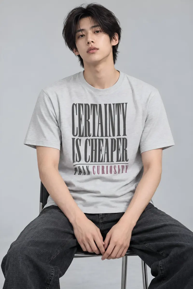 "Certainty Is Cheaper Than Curiosity" Heavyweight Unisex Crewneck T-shirt