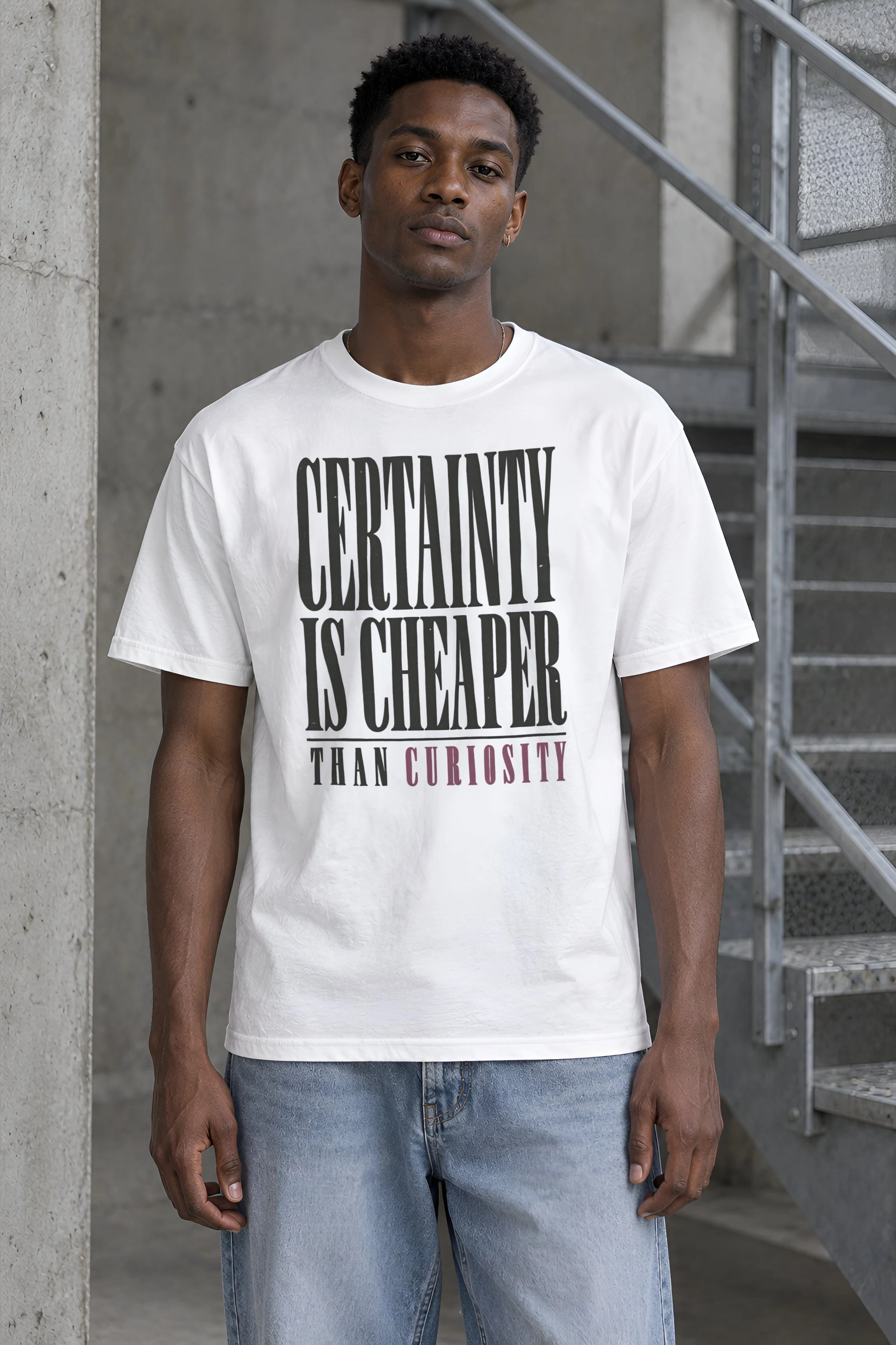 "Certainty Is Cheaper Than Curiosity" Heavyweight Unisex Crewneck T-shirt
