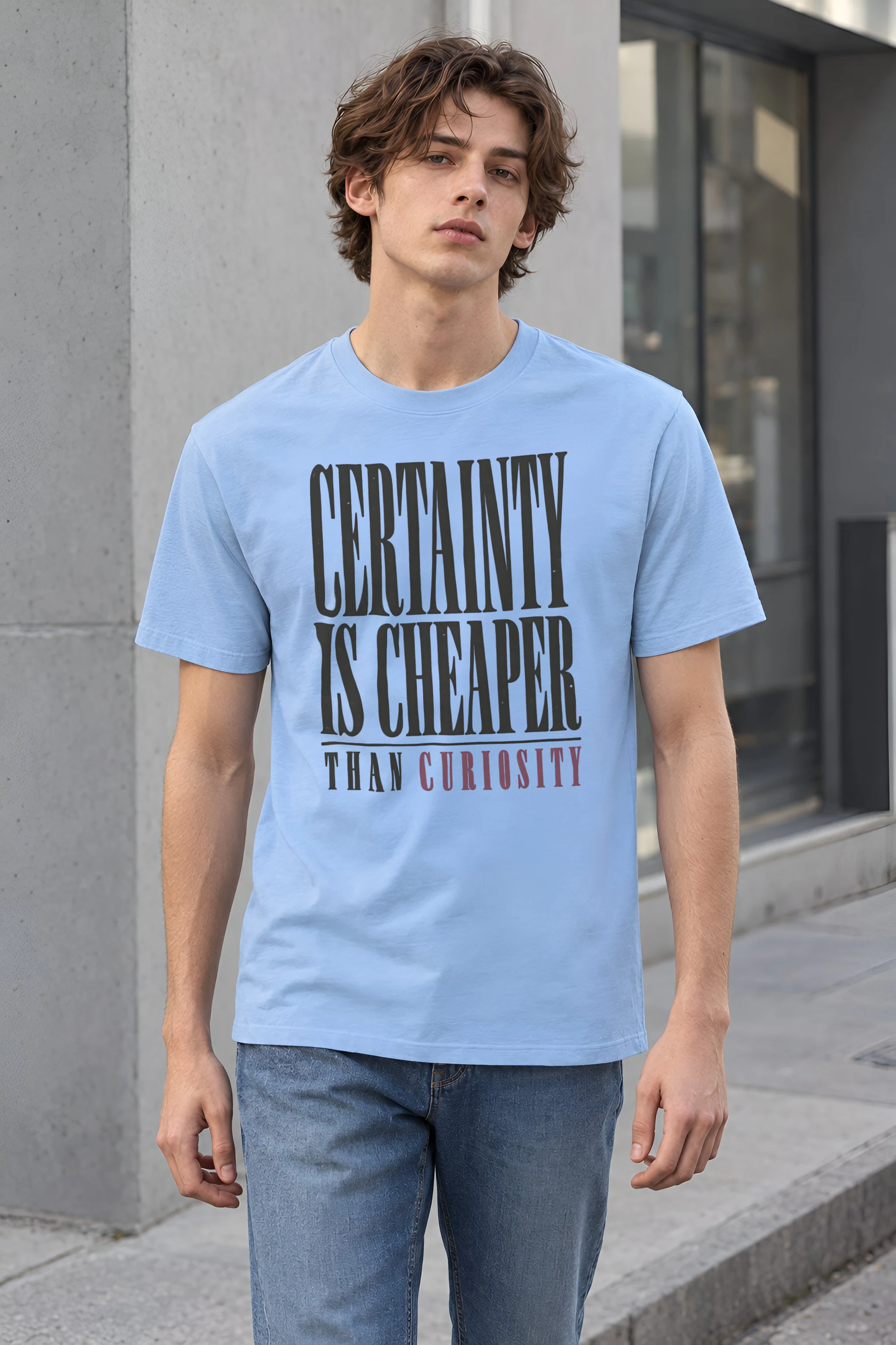 "Certainty Is Cheaper Than Curiosity" Heavyweight Unisex Crewneck T-shirt